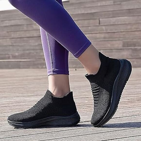 Shulook Womens Size 8.5 Black Mesh Slip On Walking Comfort Lightweight Shoes - Picture 4 of 6